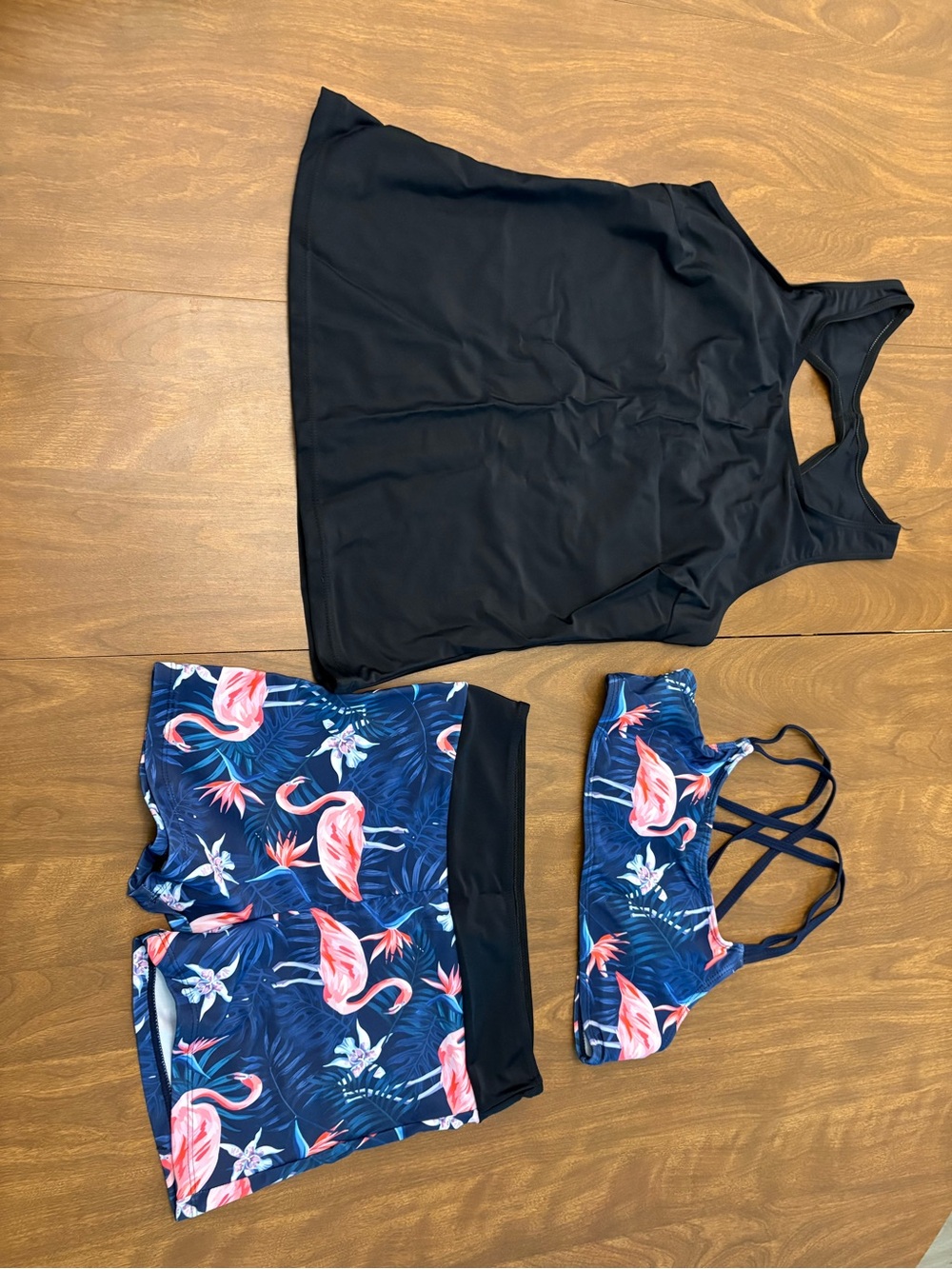 Girls Navy Flamingo 3-Piece Swim Set - Tankini Top, Shorts & Swim Top